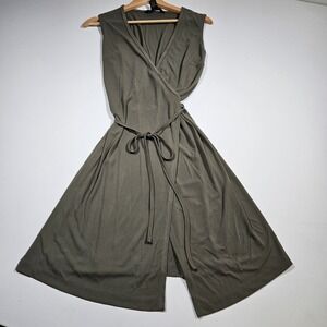 Express Wrap Dress Women 1/2 Olive Green Sleeveless V-Neck Mini Tie Waist Casual